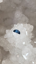 Load image into Gallery viewer, Montana Sapphire .42 CT Cornflower Blue, Periwinkle, Silver with Teal Half Moon Cut

