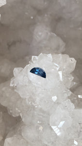 Montana Sapphire .42 CT Cornflower Blue, Periwinkle, Silver with Teal Half Moon Cut