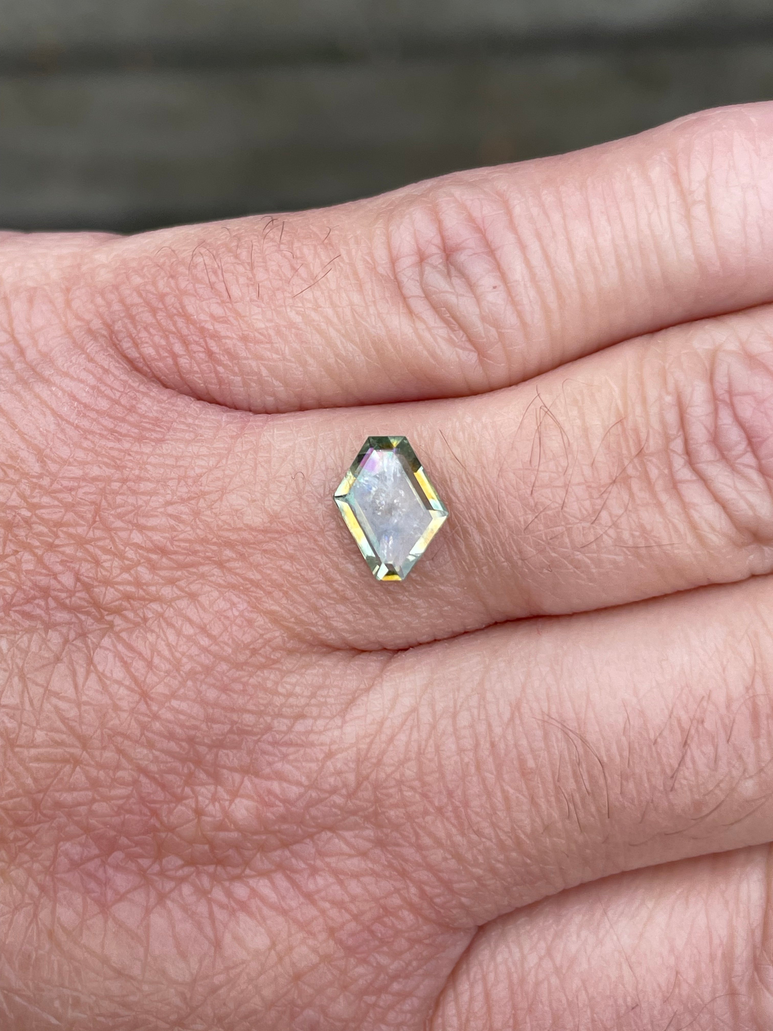 Montana Sapphire 1.59 CT Pale Blue, Silver, Green, with Gold Heart Portrait Cut