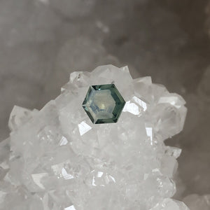 Montana Sapphire .72 CT Green Blue Shallow Hexagon Cut
