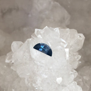 Montana Sapphire .42 CT Cornflower Blue, Periwinkle, Silver with Teal Half Moon Cut