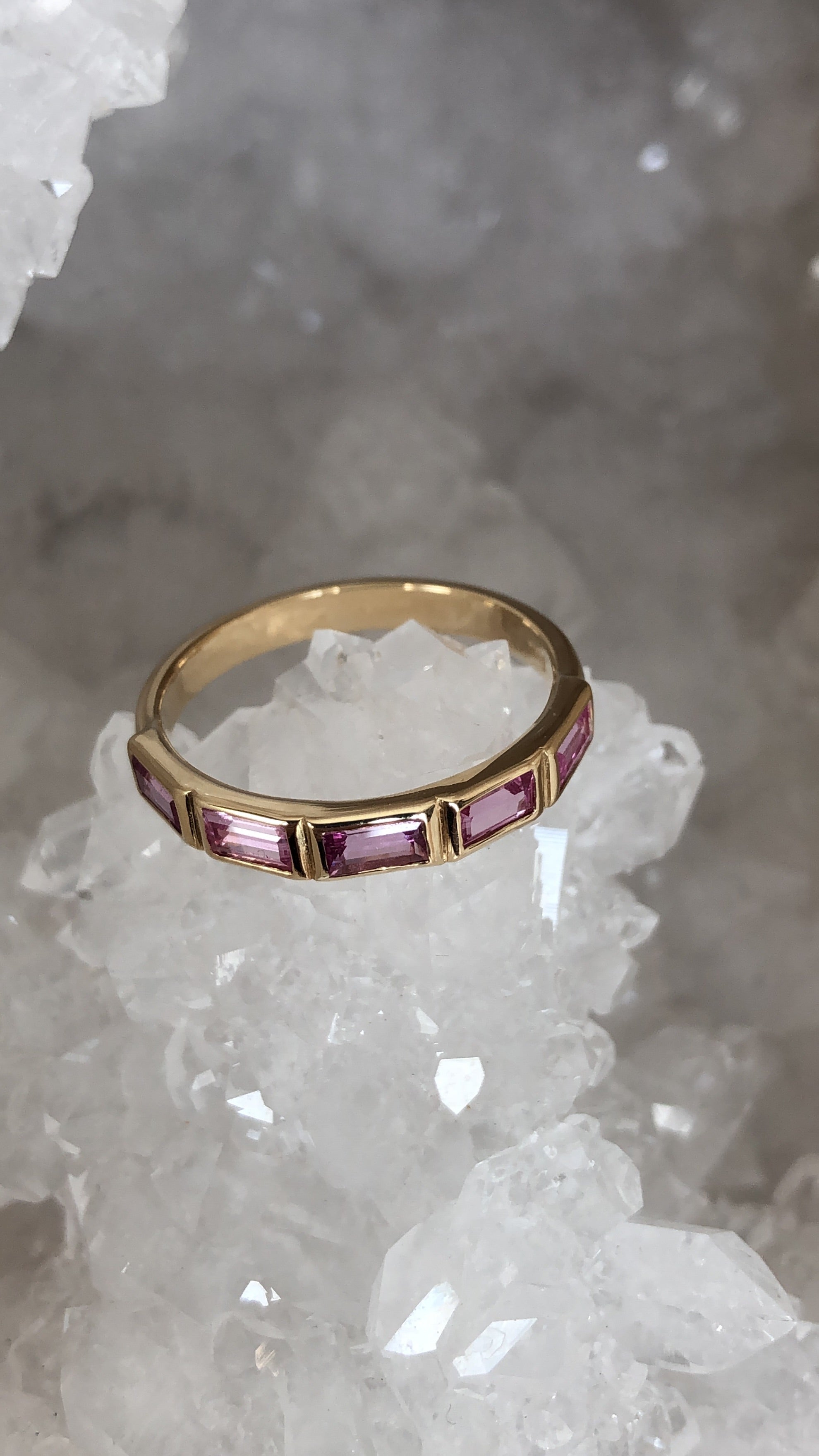 Ring - Sapphire .71 CTW Pink Baguette Cut in 14k Yellow Gold